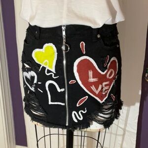 Signature 8 black painted denim mini skirt size medium